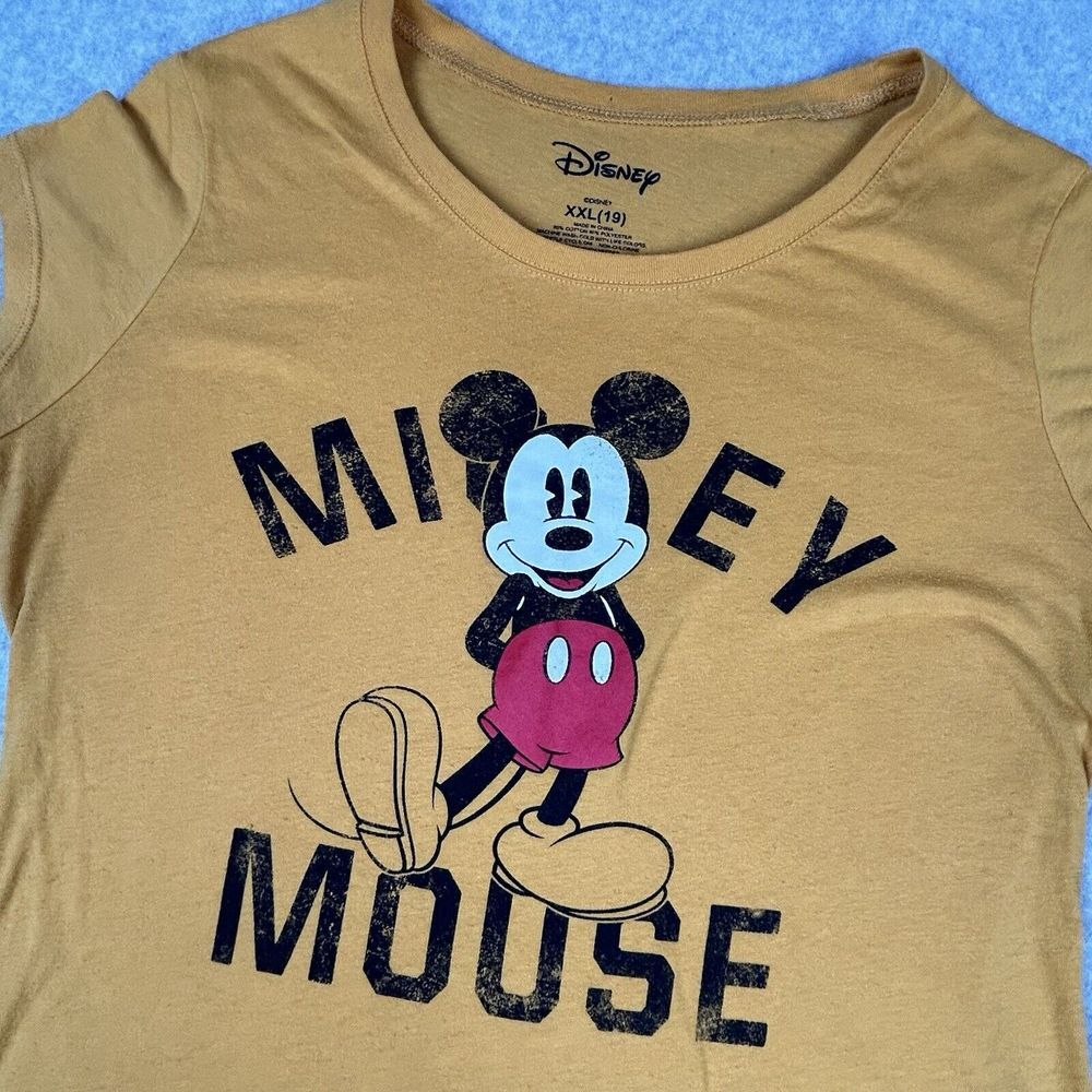 Disney Mickey Mouse tee T-shirt Women's XXL Cap‎ Sleeves Yellow Gold